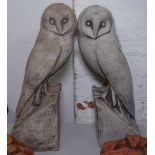 A pair of concrete garden owl figures, H40cm