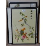 Various Oriental silk embroidered pictures, framed (5)