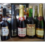 Bottles of port, sherry, Champagne etc (8)