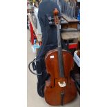 A 3/4 size cello and bow in fitted case