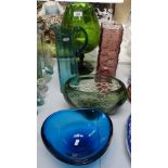 An amethyst glass vase, 12", and other decorative glassware