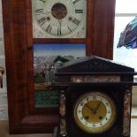 A slate and marble-cased mantel clock, 12.5", and an American walnut-cased wall clock