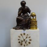 A marble mantel clock with gilt-metal mounts, surmounted by a figure of Old Father Time, height 22.