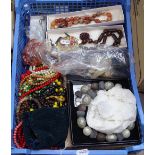 A tray of costume jewellery, beads, necklaces etc