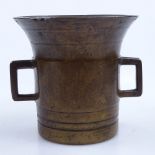 An Antique patinated bronze 2-handled mortar, height 12.5cm, diameter 13cm