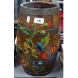 A Vintage painted coopered oak barrel, 14"