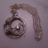 A Finnish silver and stone set spider's web pendant necklace, by Karl Laine, pendant diameter 43.