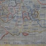 A framed cross-stitch map of England and Wales, height 24.5" overall