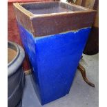 A large glazed square tapered planter, W48cm, H94cm