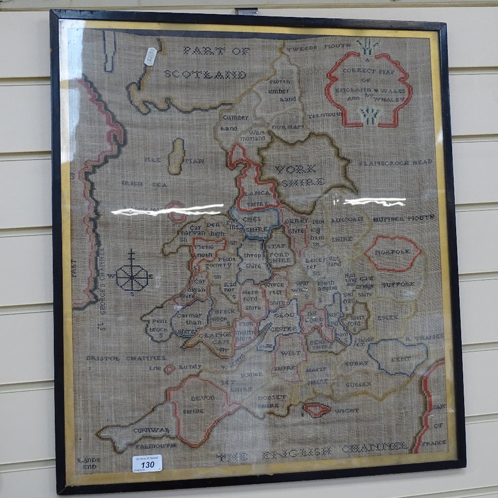 A framed cross-stitch map of England and Wales, height 24.5" overall - Image 2 of 2