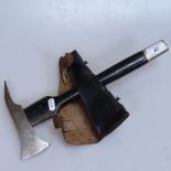A Vintage mountaineering pickaxe with leather holster, length 13.5"