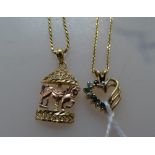 2 14ct gold pendants and chains, 7.4g