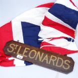 A machined cotton Union Jack, length 6', and a St Leonards sign