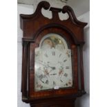 An 18th century 30-hour longcase clock, having a 14" arch-top moon phase enamel dial and 1