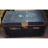 A Vintage leather-bound travelling trunk, bears labels for "Dentys", W84cm