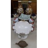 A Blanc de Chine bowl, height 7", 2 pairs of Satsuma vases, a Japanese vase etc