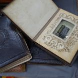 A leather-bound Gladstone photograph album, height 11.5", and 3 other Victorian family albums