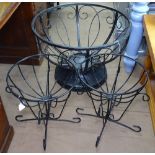 A large wirework garden open planter, and a pair of small wirework planters