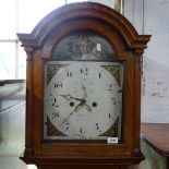 An 18th century 8-day longcase clock, having an 11" arch-top painted dial with 2 further
