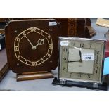 An oak mantel clock, and a Smiths chrome-framed mantel clock, height 6.25"
