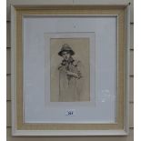 Agnes Cazalet, monochrome watercolour, portrait of a man, signed verso, 10" x 6", framed