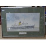 A S Mullen, 3 artist's proof steam liner portraits, signed and dated '94, framed (3)