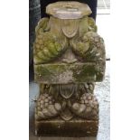 A pair of weathered concrete garden pedestals, H30cm