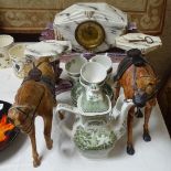 Art Deco clock garniture, Grindley's coffee service, a leather camel and horse