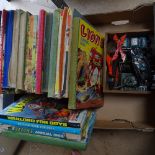 Vintage annuals and a box of Batmobiles etc