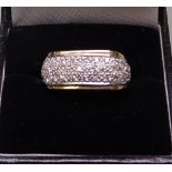 A 9ct gold and diamond cluster panel ring