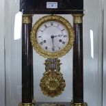 An ebonised and gilt-metal 4-pillar bracket clock, height 21.5", under glass dome, with bracket