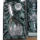 Boxed Atlantis Crystal goblets, 2 boxed decanters, and whiskey tumblers