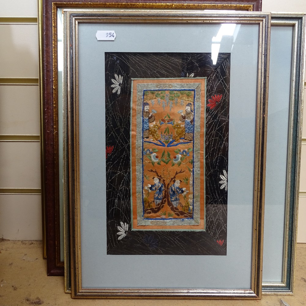 Various Oriental embroideries, framed (8) - Image 4 of 9