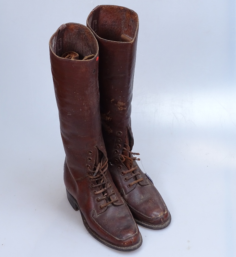 A pair of lady's Veldt early 20th century leather riding boots, and a pair of leather gloves