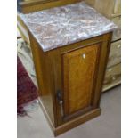 A French marble-top and panelled oak beside cupboard, W40cm