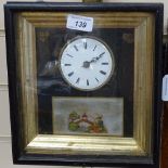 An ebonised wall clock with Oriental scene, 9" across