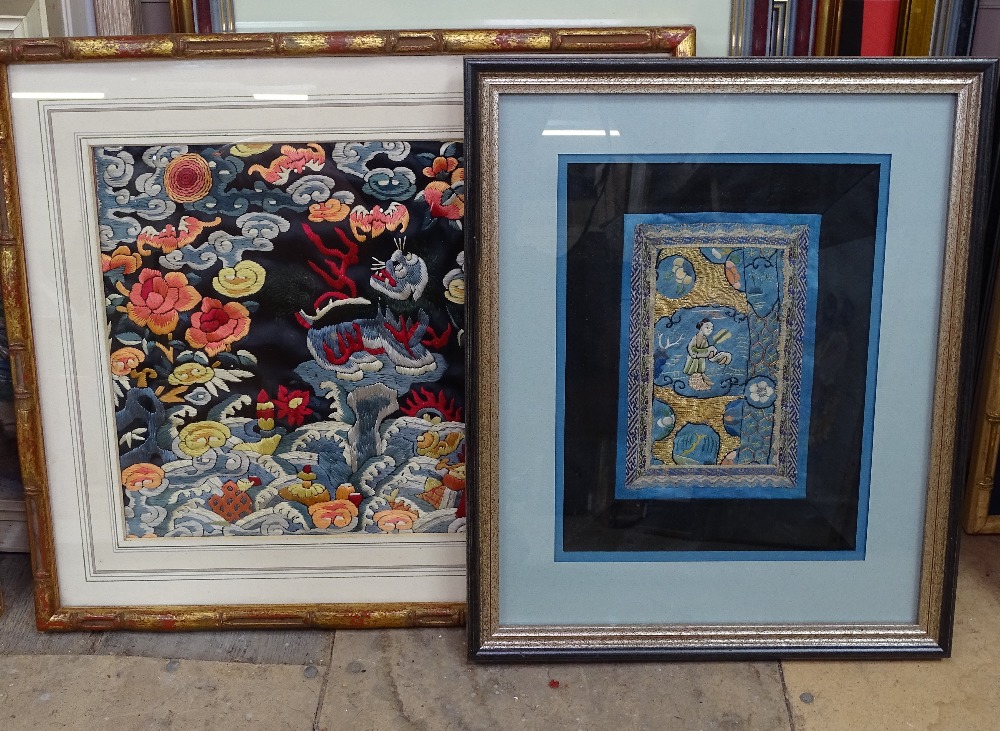 Various Oriental embroideries, framed (9) - Image 2 of 2