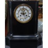 A black slate-cased mantel clock, with 2-train movement, height 15"