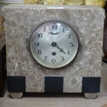 An Art Deco marble-cased mantel clock, height 9"