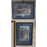 Archibald Thorburn, 2 engravings, woodland scenes, signed in pencil, image size 6.5" x 10", framed