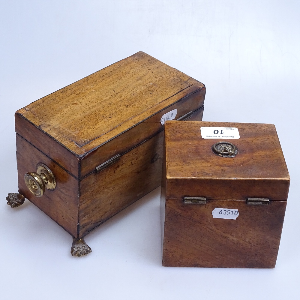 A Georgian caddy on brass paw feet, height 5", and an Antique mahogany caddy - Image 2 of 2