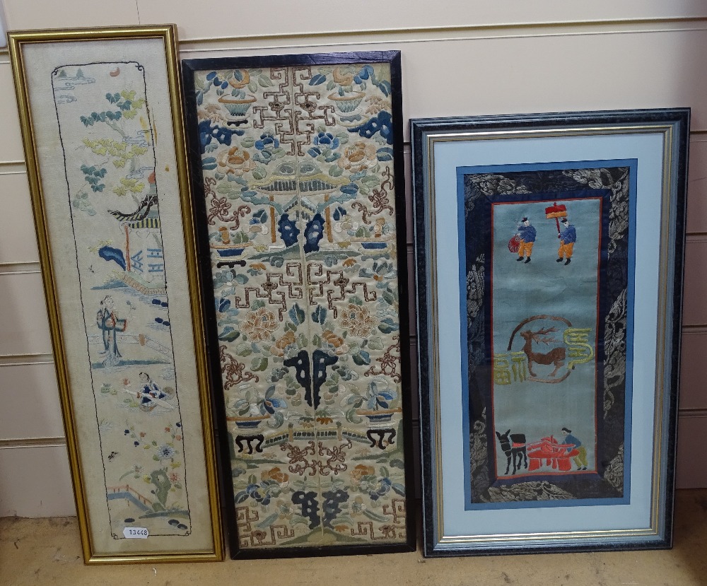 Various Oriental embroideries, framed (8) - Image 2 of 9