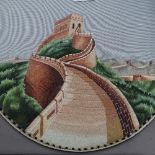 A Chinese double-sided silk embroidered picture, depicting The Great Wall of China, diameter 14"