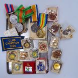 First and Second World War medals, a Rifle Association badge etc