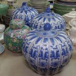 3 Oriental pumpkin jars and covers, height 11", and a polychrome ginger jar