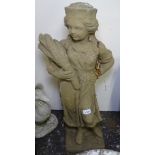 A concrete garden statue, figure holding a sheaf of corn, H78cm