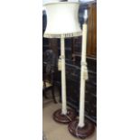 A pair of Art Deco velvet covered standard lamps and shades (1 shade A/F)