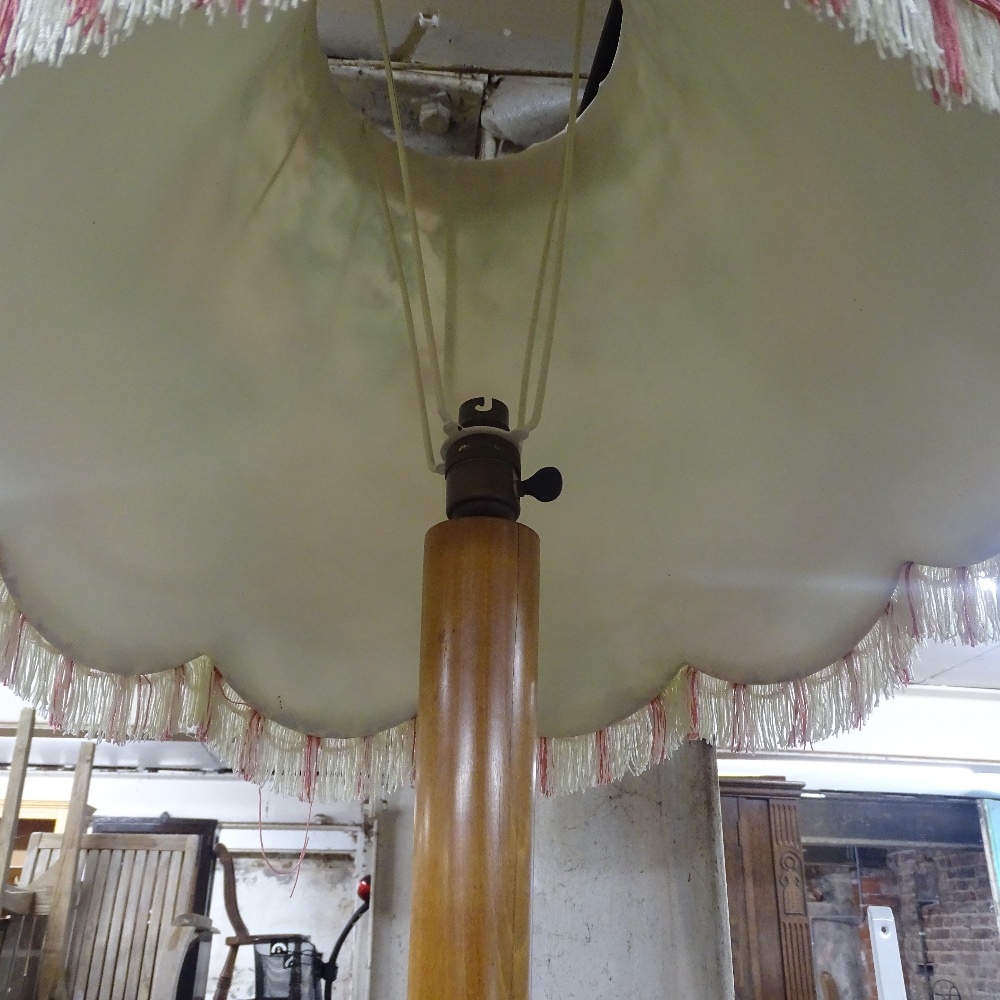 A mid-century stained beech standard lamp and shade - Image 2 of 2