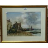 19th century Cornish beach scene, unsigned, 13" x 18", framed