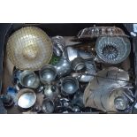 A box containing plated goblets, rose bowl etc